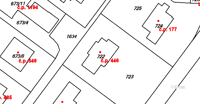 Hlubočepy 446, Praha na parcele st. 722 v KÚ Hlubočepy, Katastrální mapa