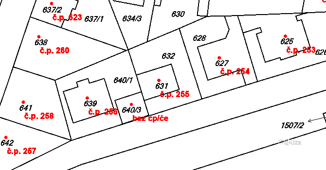 Řepy 255, Praha na parcele st. 631 v KÚ Řepy, Katastrální mapa