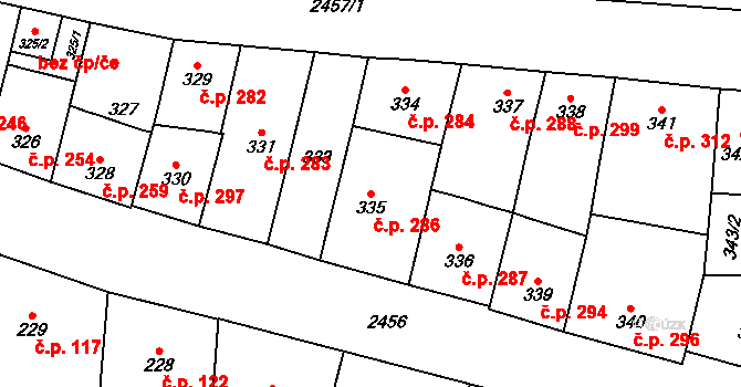 Vršovice 286, Praha na parcele st. 335 v KÚ Vršovice, Katastrální mapa
