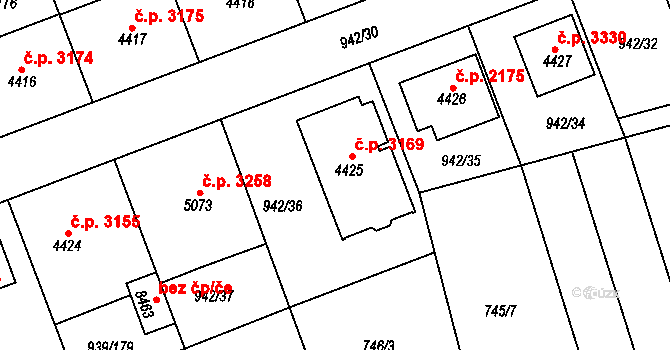 Hodonín 3169 na parcele st. 4425 v KÚ Hodonín, Katastrální mapa
