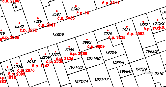Hodonín 3809 na parcele st. 3992 v KÚ Hodonín, Katastrální mapa