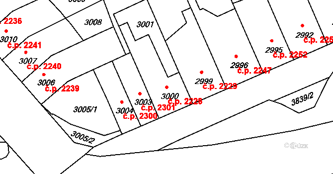 Chomutov 2228 na parcele st. 3000 v KÚ Chomutov II, Katastrální mapa