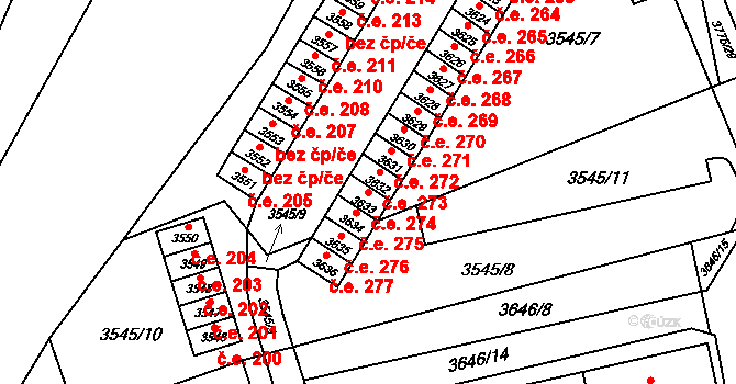 Jirkov 274 na parcele st. 3633 v KÚ Jirkov, Katastrální mapa