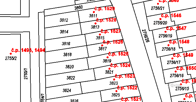 Šlapanice 1526 na parcele st. 3817 v KÚ Šlapanice u Brna, Katastrální mapa