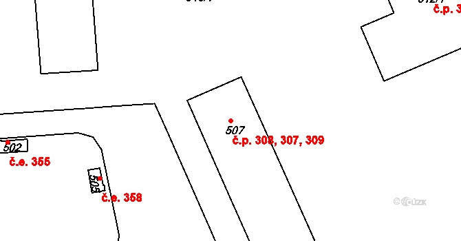 Mokrá 307,308,309, Mokrá-Horákov na parcele st. 507 v KÚ Mokrá u Brna, Katastrální mapa