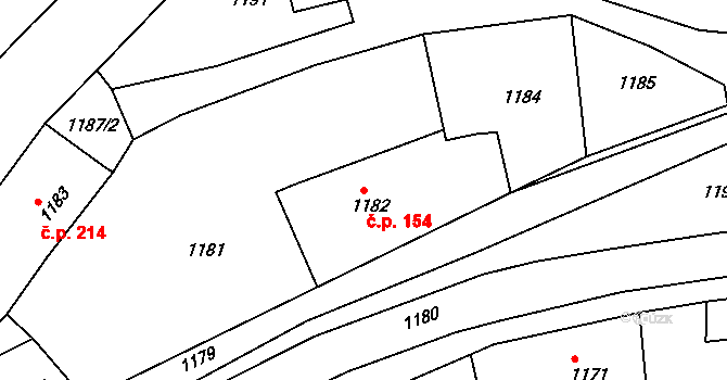Dlouhá Loučka 154 na parcele st. 1182 v KÚ Dolní Dlouhá Loučka, Katastrální mapa