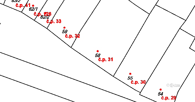 Žešov 31, Prostějov na parcele st. 58 v KÚ Žešov, Katastrální mapa