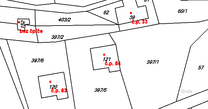 Jizbice 84, Náchod na parcele st. 121 v KÚ Jizbice u Náchoda, Katastrální mapa