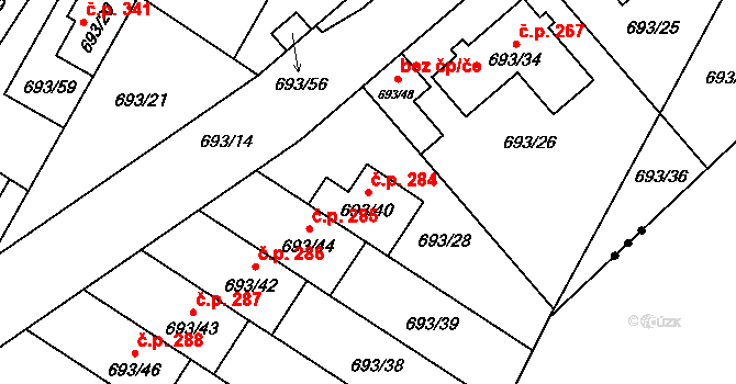 Poříčí 284, Boršov nad Vltavou na parcele st. 693/40 v KÚ Boršov nad Vltavou, Katastrální mapa