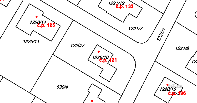 Železné 121 na parcele st. 1220/10 v KÚ Železné, Katastrální mapa