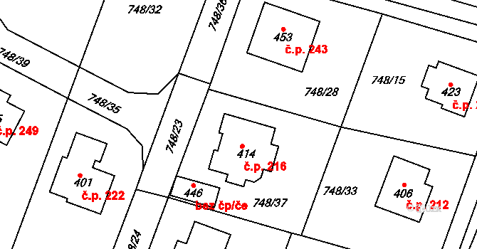 Šmolovy 216, Havlíčkův Brod na parcele st. 414 v KÚ Šmolovy u Havlíčkova Brodu, Katastrální mapa