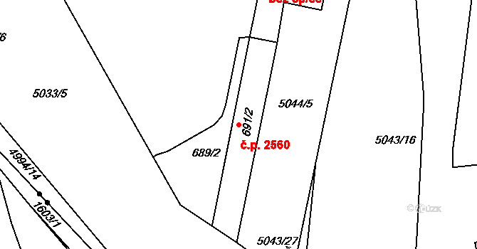Smíchov 2560, Praha na parcele st. 691/2 v KÚ Smíchov, Katastrální mapa