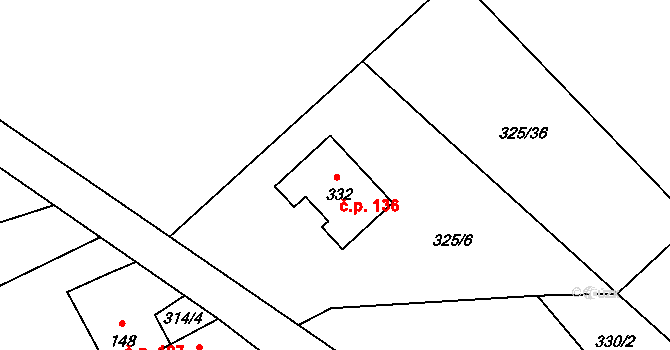 Palonín 136 na parcele st. 332 v KÚ Palonín, Katastrální mapa