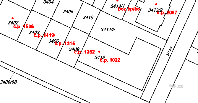 Předměstí 1022, Litoměřice na parcele st. 3412 v KÚ Litoměřice, Katastrální mapa