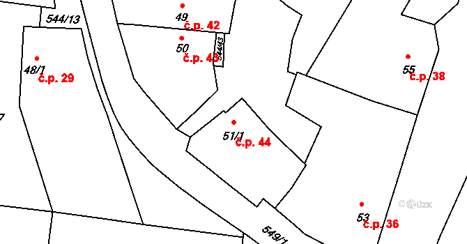 Miletice 44, Černuc na parcele st. 51/1 v KÚ Miletice u Velvar, Katastrální mapa