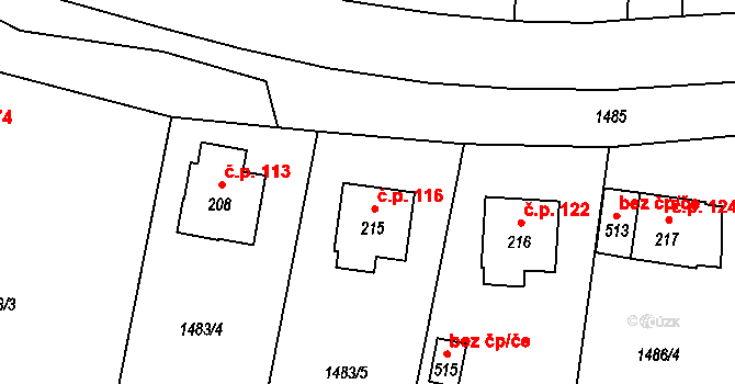 Olbramovice Ves 116, Olbramovice na parcele st. 215 v KÚ Olbramovice u Votic, Katastrální mapa