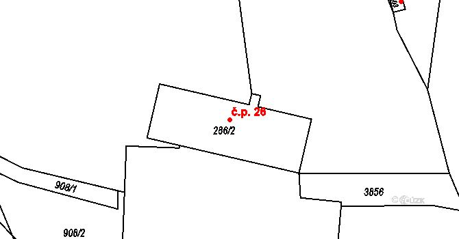 Šonov 26 na parcele st. 286/2 v KÚ Šonov u Broumova, Katastrální mapa