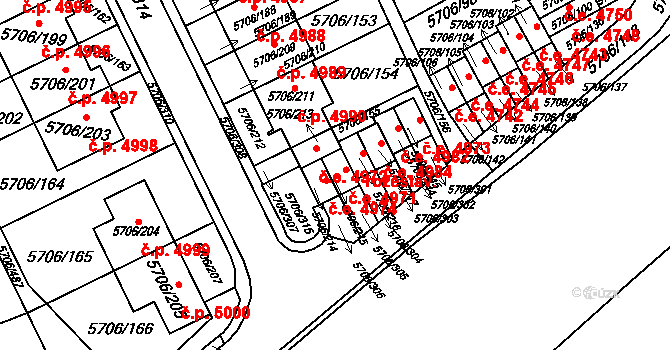 Jihlava 4971 na parcele st. 5706/215 v KÚ Jihlava, Katastrální mapa