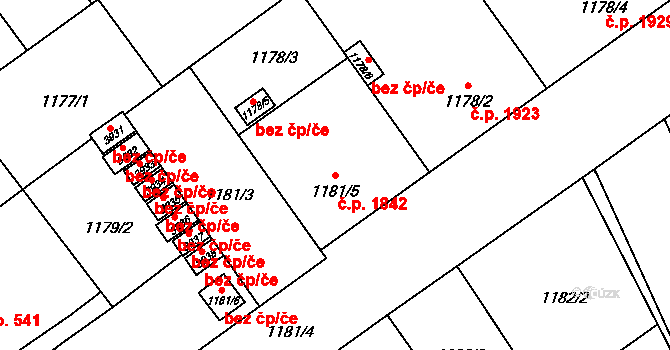 Moravská Ostrava 1842, Ostrava na parcele st. 1181/5 v KÚ Moravská Ostrava, Katastrální mapa