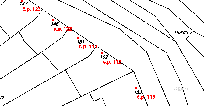 Milonice 112 na parcele st. 152 v KÚ Milonice, Katastrální mapa