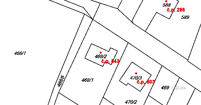Želechovice nad Dřevnicí 543 na parcele st. 468/2 v KÚ Želechovice nad Dřevnicí, Katastrální mapa