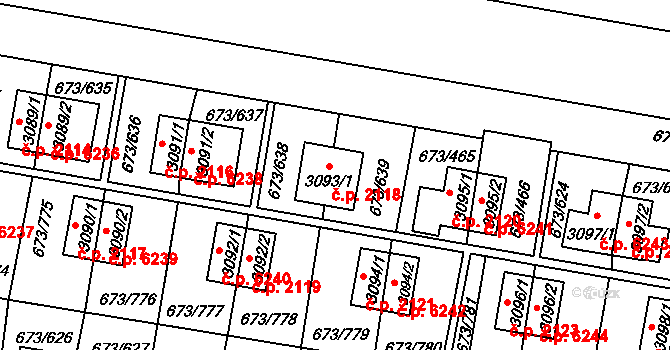 Zlín 2118 na parcele st. 3093/1 v KÚ Zlín, Katastrální mapa