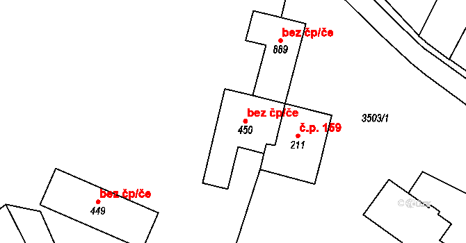 Lysice 42180660 na parcele st. 450 v KÚ Lysice, Katastrální mapa