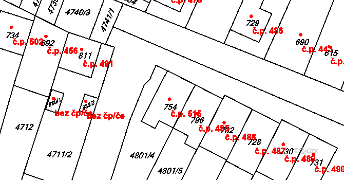 Šumice 515 na parcele st. 754 v KÚ Šumice u Uherského Brodu, Katastrální mapa