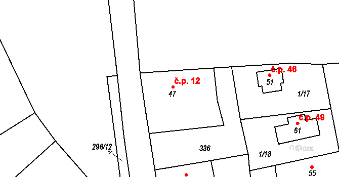 Skoranov 12, Třemošnice na parcele st. 47 v KÚ Skoranov, Katastrální mapa