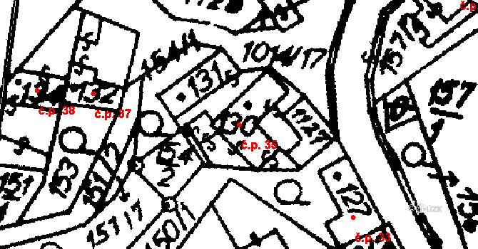 Hrochův Týnec 35 na parcele st. 130 v KÚ Hrochův Týnec, Katastrální mapa