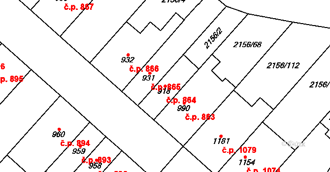 Choceň 864 na parcele st. 918 v KÚ Choceň, Katastrální mapa