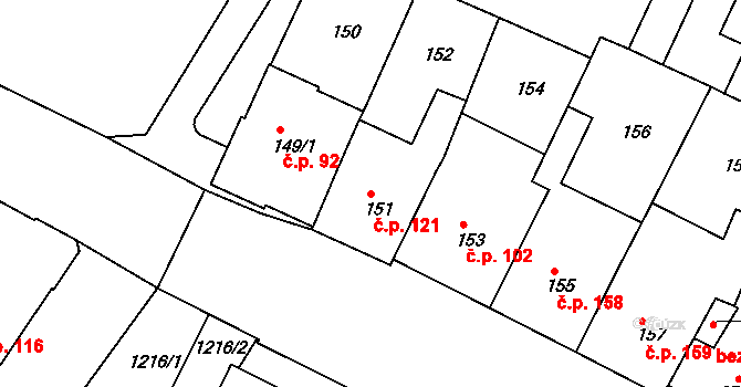 Litomyšlské Předměstí 121, Vysoké Mýto na parcele st. 151 v KÚ Vysoké Mýto, Katastrální mapa