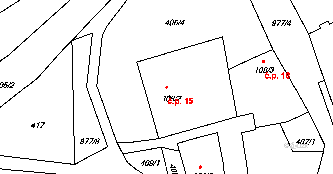 Saky 15, Třebichovice na parcele st. 108/2 v KÚ Saky, Katastrální mapa