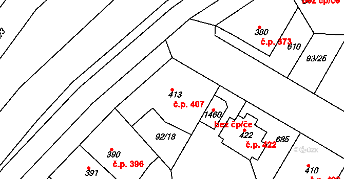 Mikovice 407, Kralupy nad Vltavou na parcele st. 413 v KÚ Mikovice u Kralup nad Vltavou, Katastrální mapa