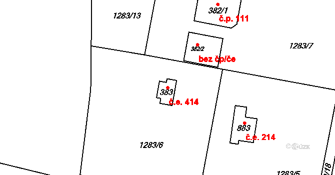 Čisovice 414 na parcele st. 383 v KÚ Čisovice, Katastrální mapa