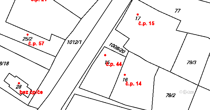 Nučice 44 na parcele st. 15 v KÚ Nučice u Rudné, Katastrální mapa