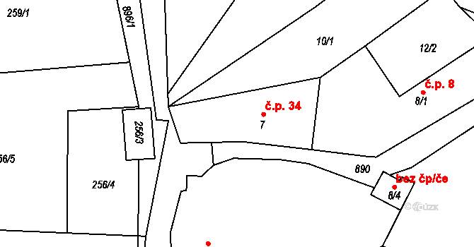 Mokrosuky 34 na parcele st. 7 v KÚ Mokrosuky, Katastrální mapa