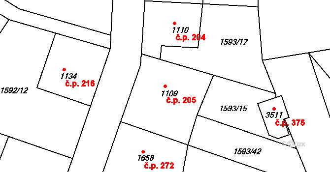 Sušice III 205, Sušice na parcele st. 1109 v KÚ Sušice nad Otavou, Katastrální mapa