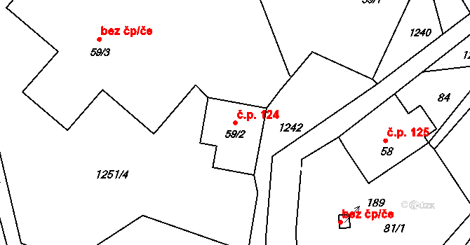 Suchý Důl 124 na parcele st. 59/2 v KÚ Suchý Důl, Katastrální mapa