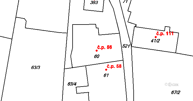 Srch 56 na parcele st. 60 v KÚ Srch, Katastrální mapa