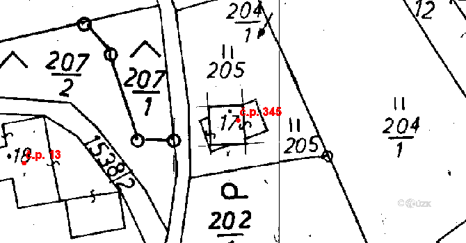 Jeřmanice 345 na parcele st. 17 v KÚ Jeřmanice, Katastrální mapa