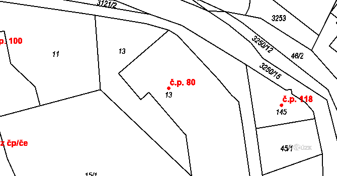 Lukavec 80, Fulnek na parcele st. 13 v KÚ Lukavec u Bílovce, Katastrální mapa