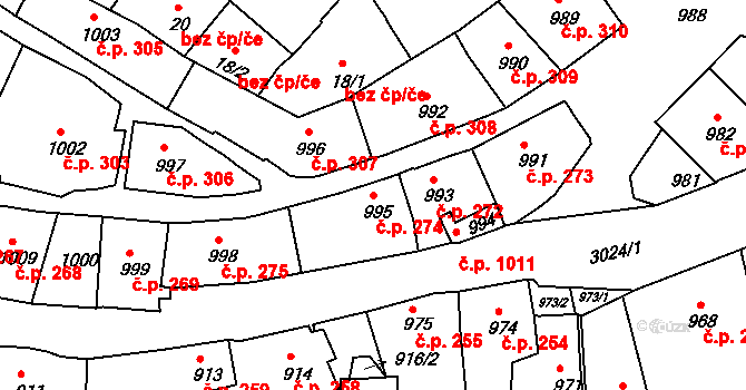 Štramberk 274 na parcele st. 995 v KÚ Štramberk, Katastrální mapa
