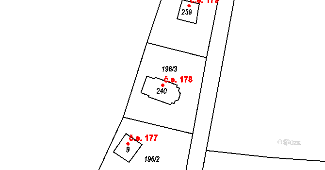 Lipno 178, Líšťany na parcele st. 240 v KÚ Těchoděly, Katastrální mapa