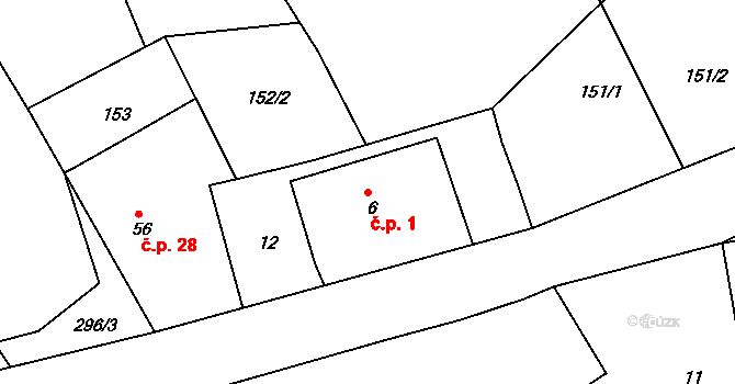 Kloušov 1, Merklín na parcele st. 6 v KÚ Kloušov, Katastrální mapa