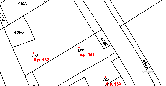 Černochov 143, Peruc na parcele st. 186 v KÚ Černochov, Katastrální mapa
