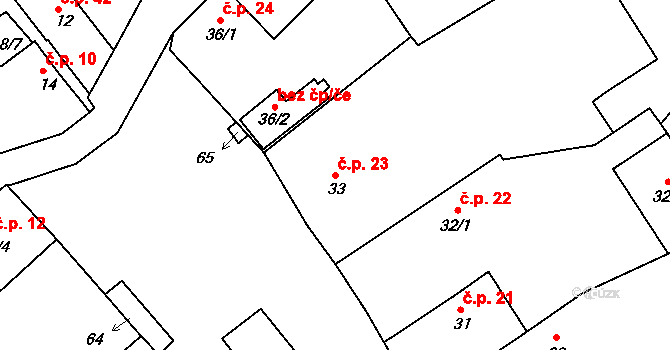 Dubice 23, Řehlovice na parcele st. 33 v KÚ Dubice nad Labem, Katastrální mapa