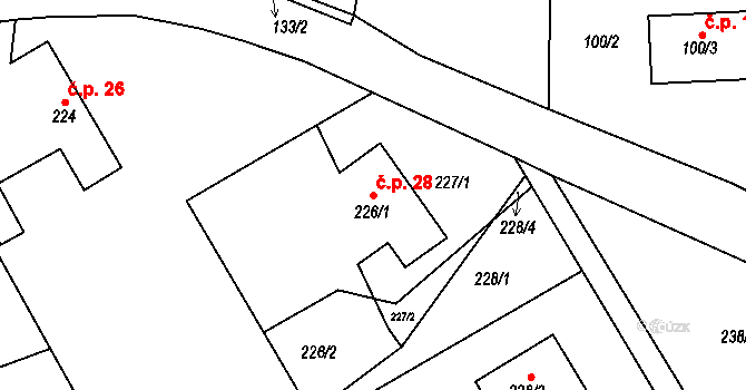 Valtířov 28, Velké Březno na parcele st. 226/1 v KÚ Valtířov nad Labem, Katastrální mapa