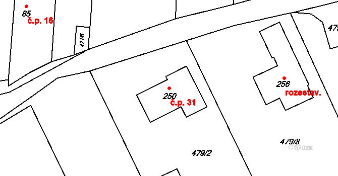 Draho 31, Chleby na parcele st. 250 v KÚ Chleby, Katastrální mapa