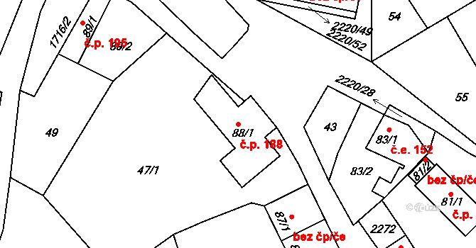 Lipnice nad Sázavou 188 na parcele st. 88/1 v KÚ Lipnice nad Sázavou, Katastrální mapa
